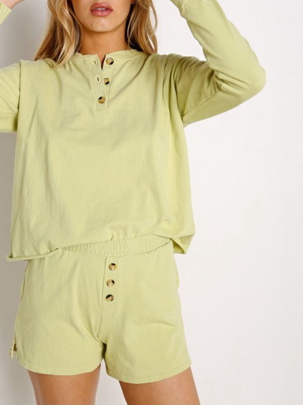 DONNI.Henley Long Sleeve Tee - Lime